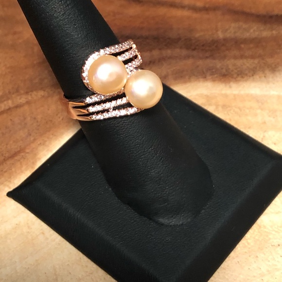 Freshwater Pearl Peach, Simulated White Diamond - Picture 5 of 8